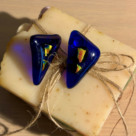 Dichroic Glass Earrings - Blue & Rainbow