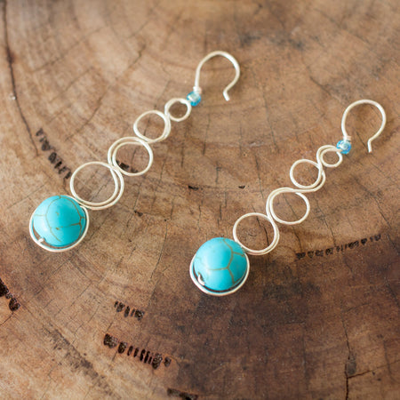 Blue Gemstone Silver Loop Earrings