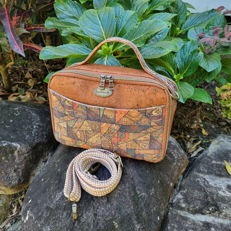 Cork Handbag-Tan and Patterned Cork with Handle