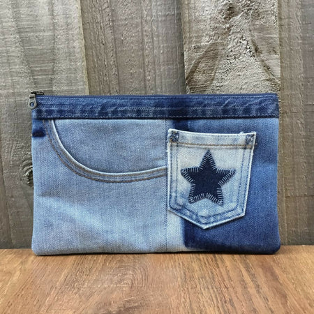 Upcycled Denim Pencil Case – Star Pocket