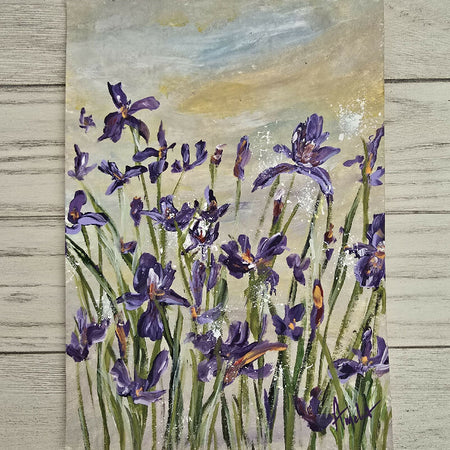 February Birthday - 'Irises' Original Artwork on Watercolour Paper 21 x 29.7cm