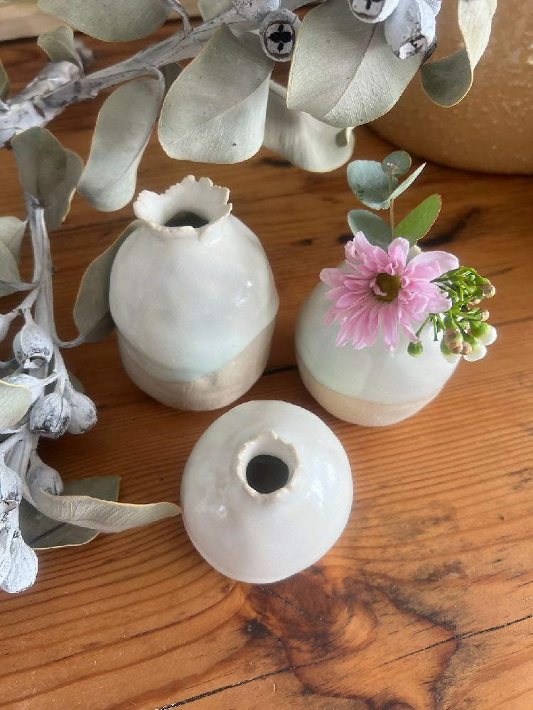 White Glazed Bud Vases (3 pieces)