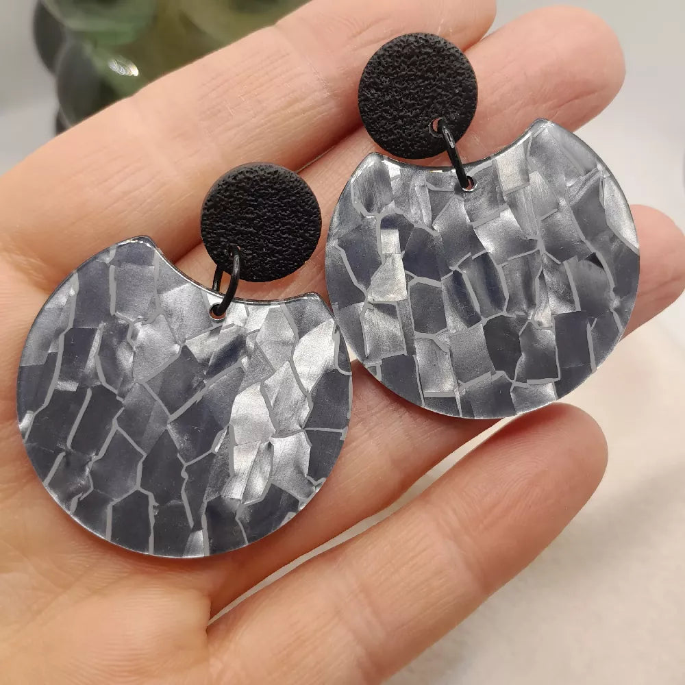 black and grey slate disk earrings - hypoallergenic