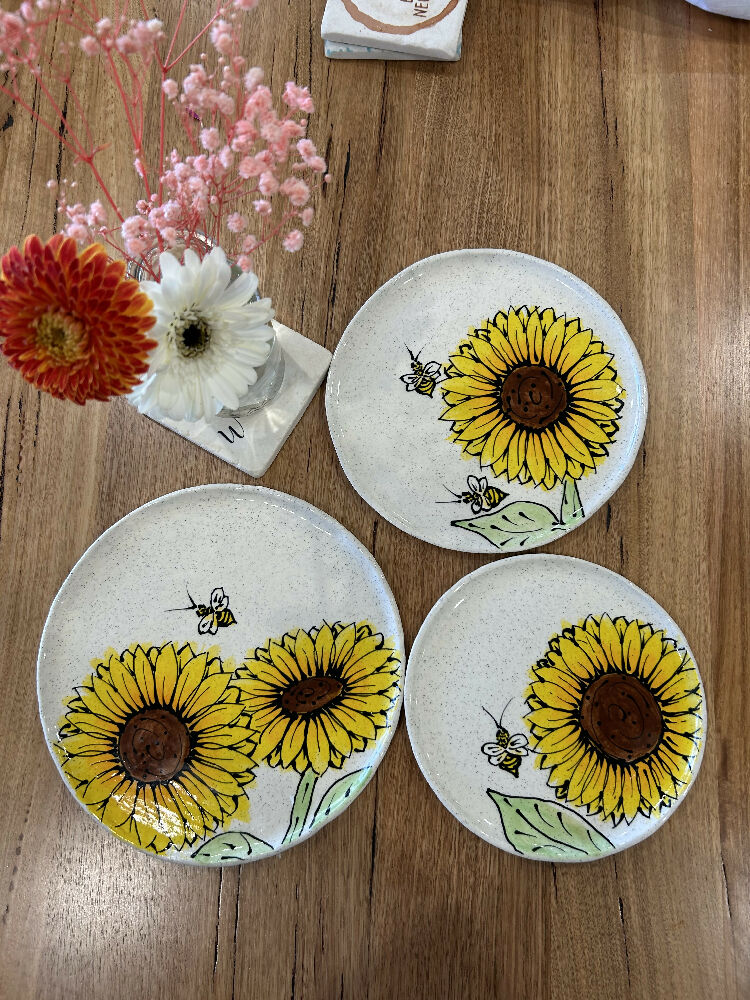 Set of Three Sunflower Plates