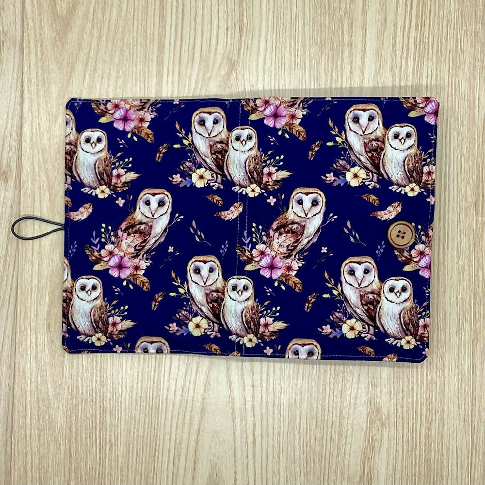 Owls refillable A5 fabric notebook cover gift set - Incl. book and pen.