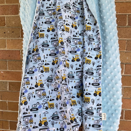 Baby Blanket / Flannelette Cotton / Minky Dot / Tractors & Diggers