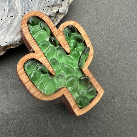 Unique Wooden Cactus Brooch