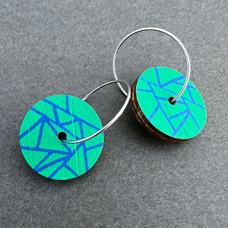 Unique Hand Painted Green Dangle Earrings