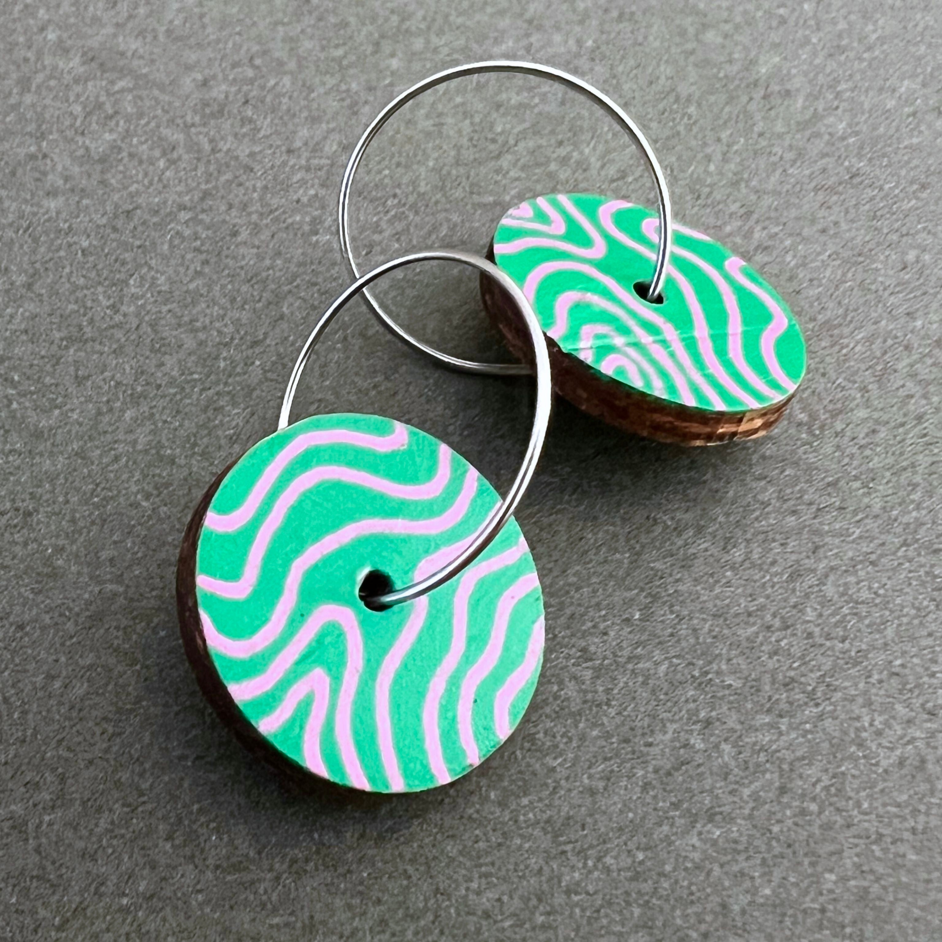 Unique Hand Painted Green Dangle Earrings
