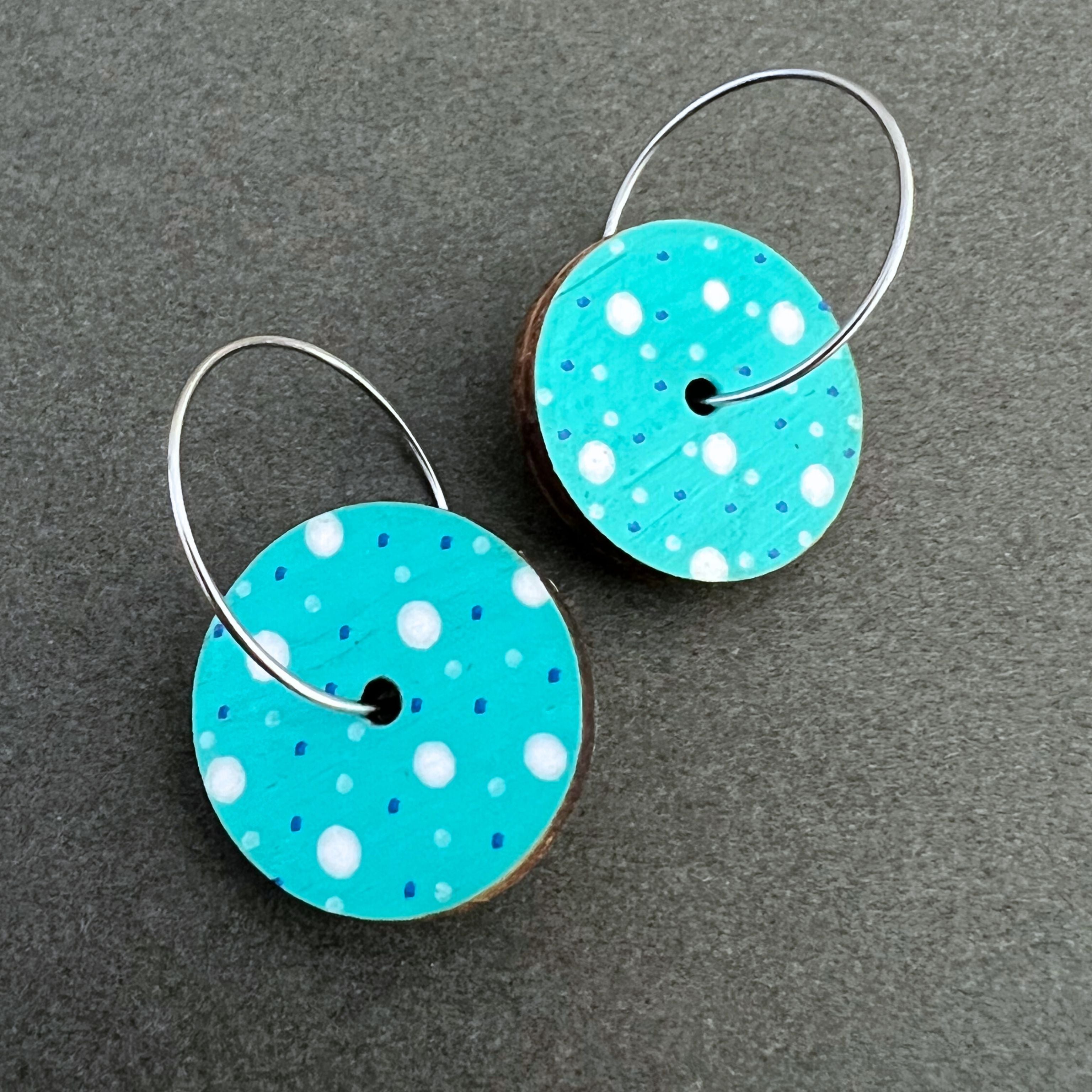 Unique Aqua Hand Painted Dangle Earrings