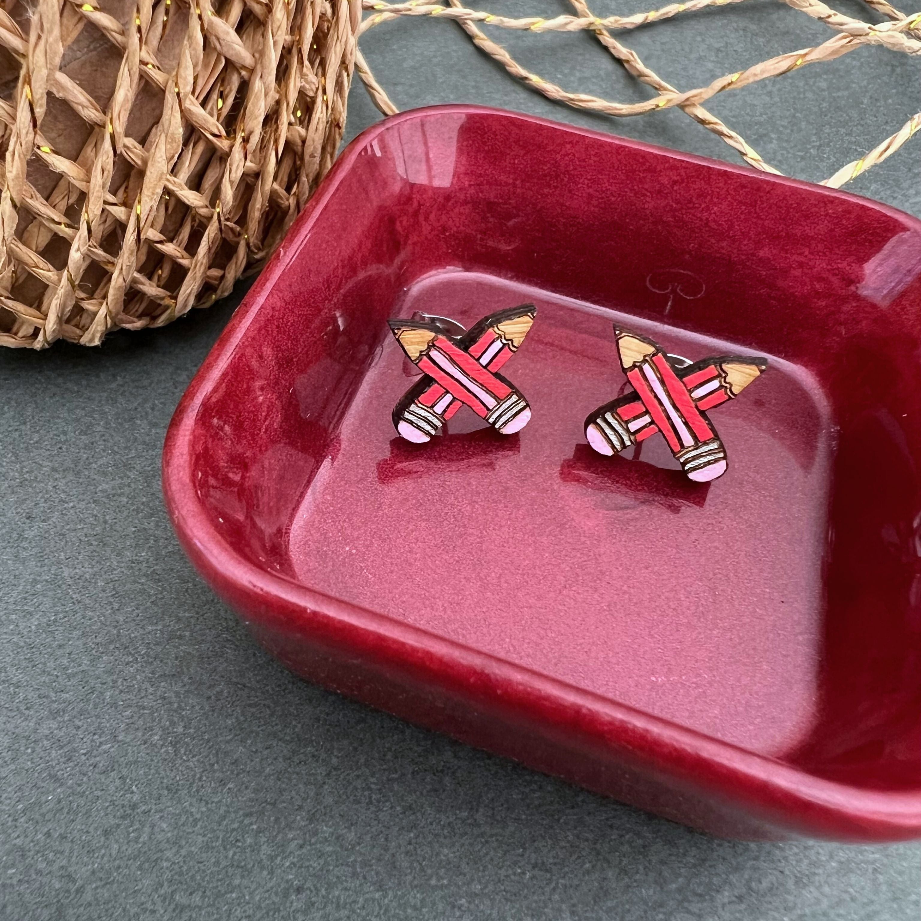 Red Gift Set Earrings And Trinket Dish
