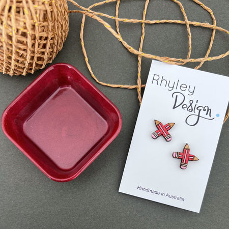 Red Gift Set Earrings And Trinket Dish