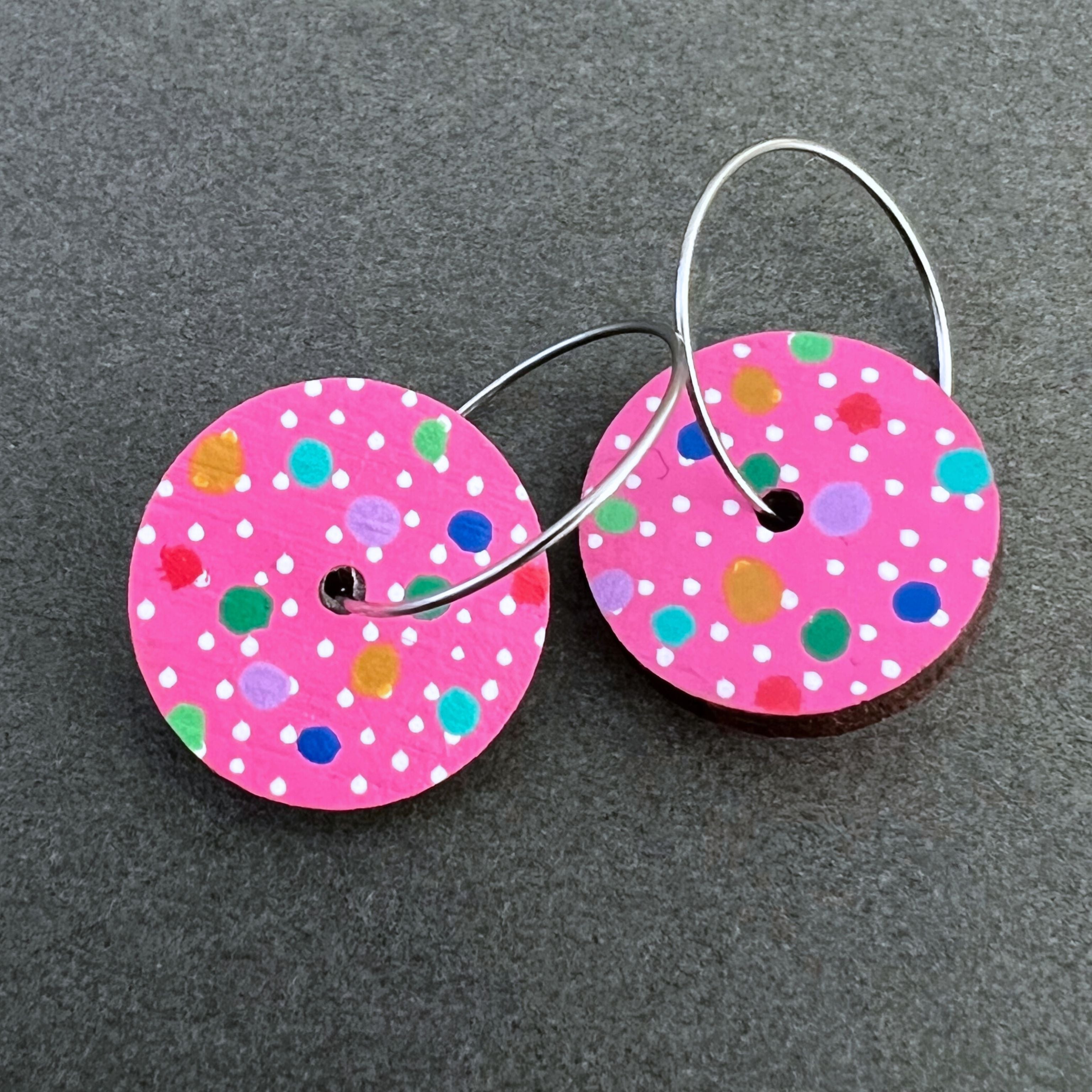 Hot Pink Unique Hand Painted Dangle Earrings