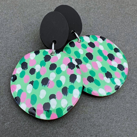 Hand Painted Green Art Statement Earrings