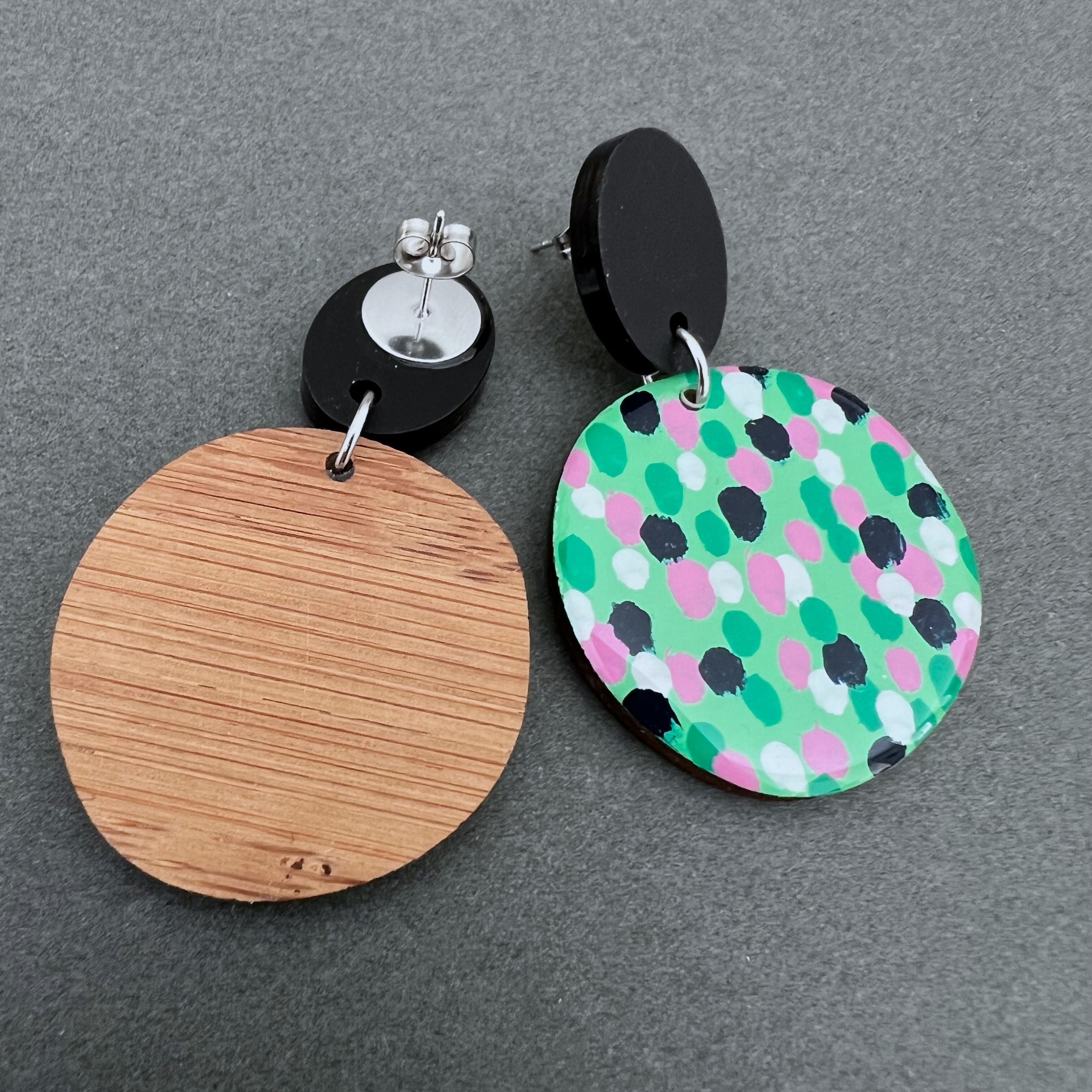 Hand Painted Green Art Statement Earrings