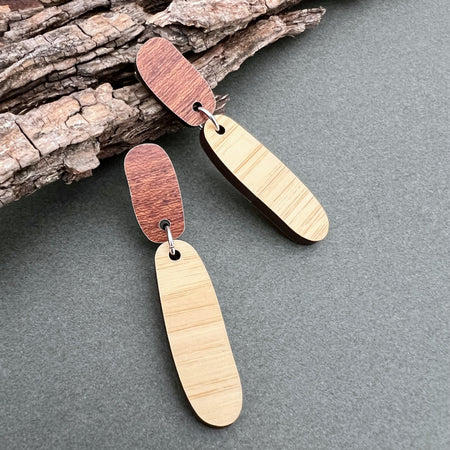 Natural Wooden Two Tone Dangle Earrings
