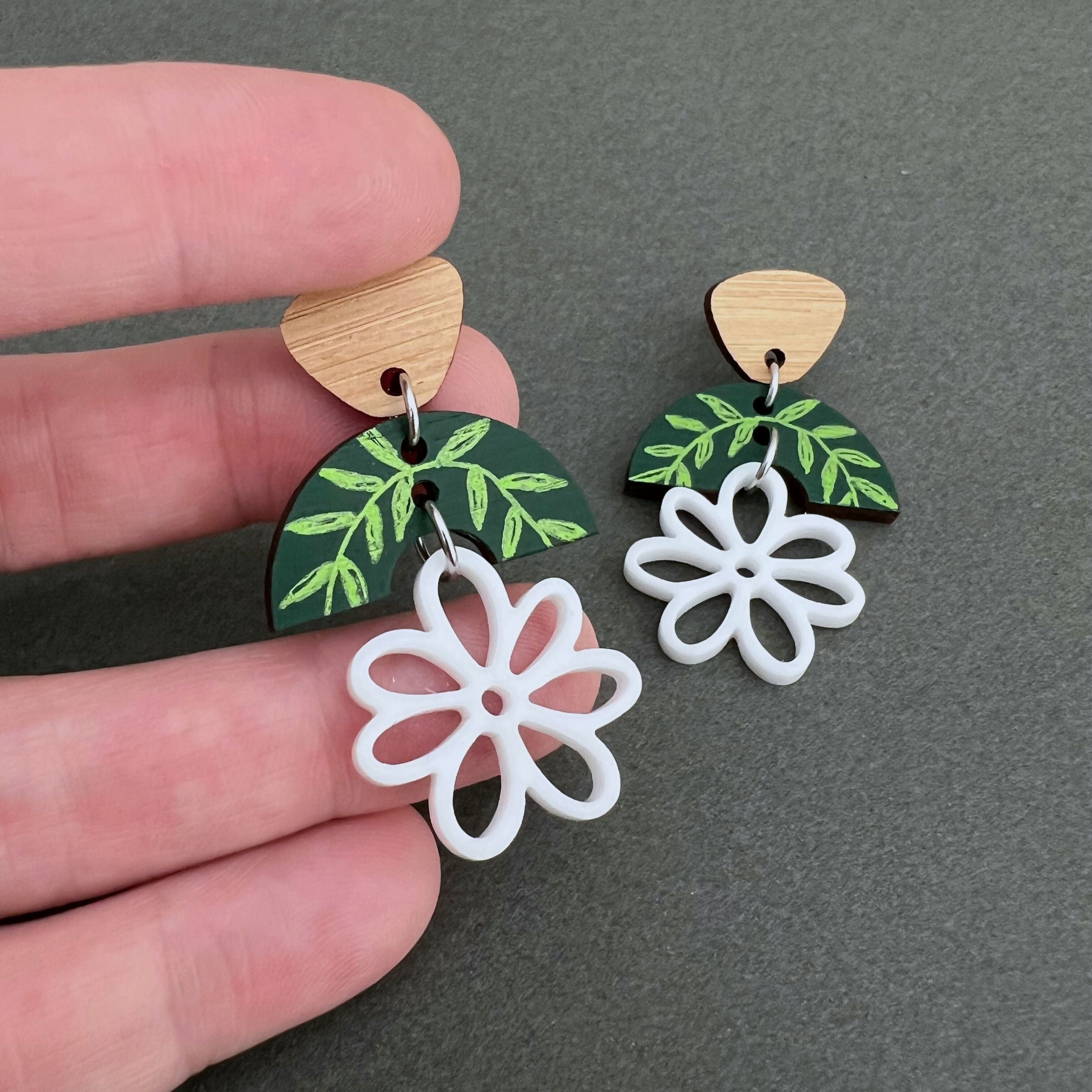 Spring Flower Hand Painted Statement Dangle Earrings