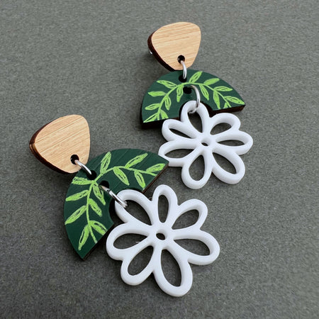 Spring Flower Hand Painted Statement Dangle Earrings