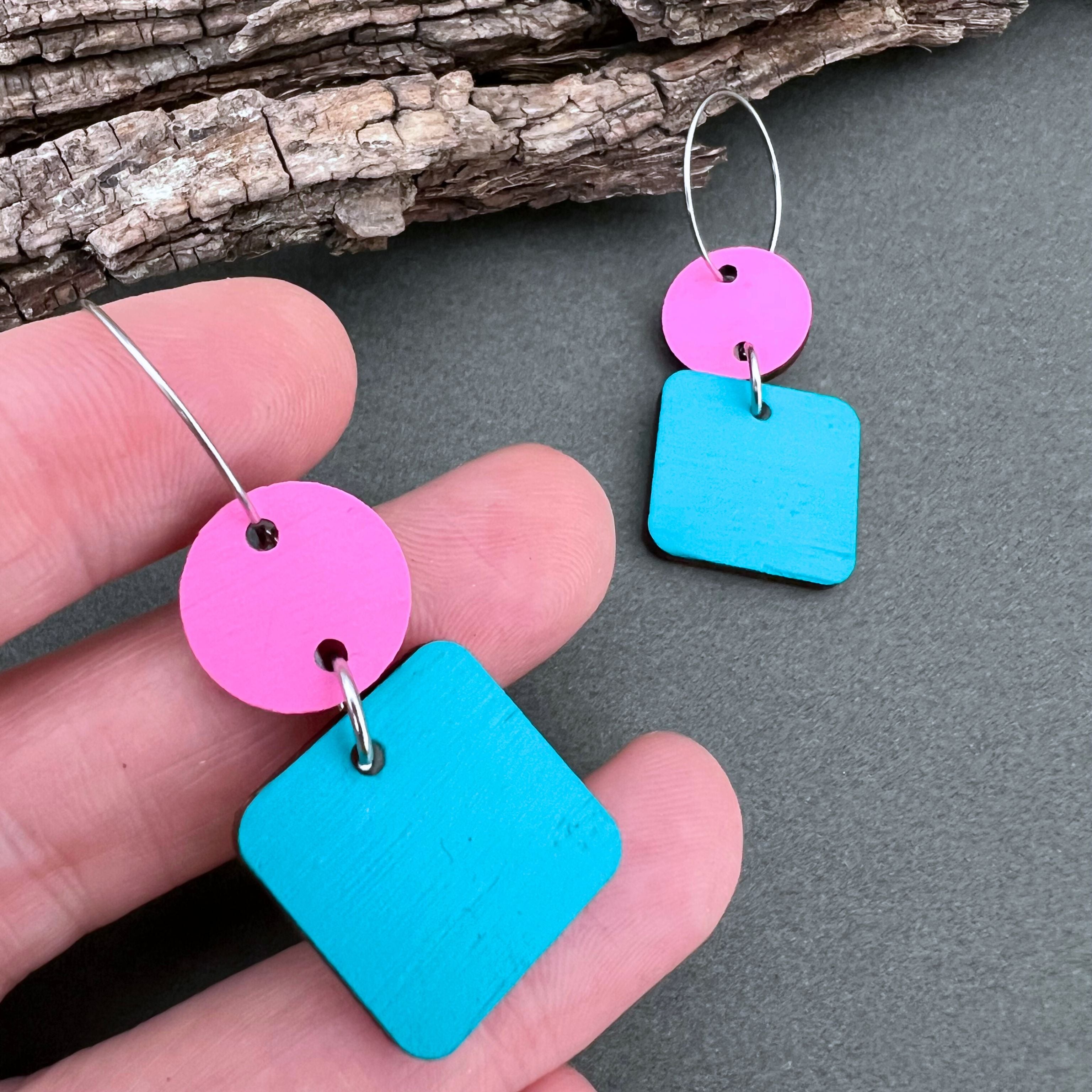 Retro Pop Of Colour Hand Painted Dangle Earrings