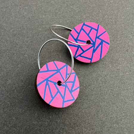 Hot Pink Unique Hand Painted Dangle Earrings