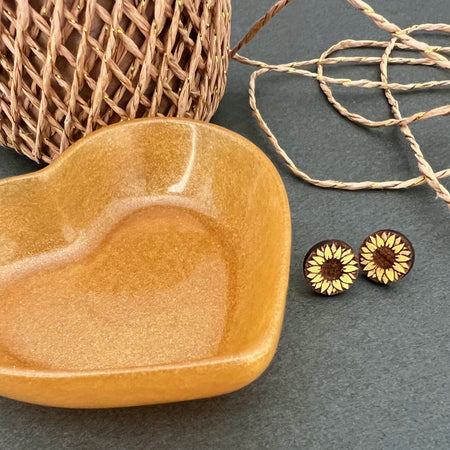 Sun flower Heart Gift Set Earrings And Trinket Dish