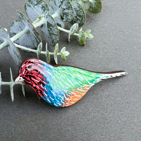 Unique Hand Painted Wooden Bird Brooch