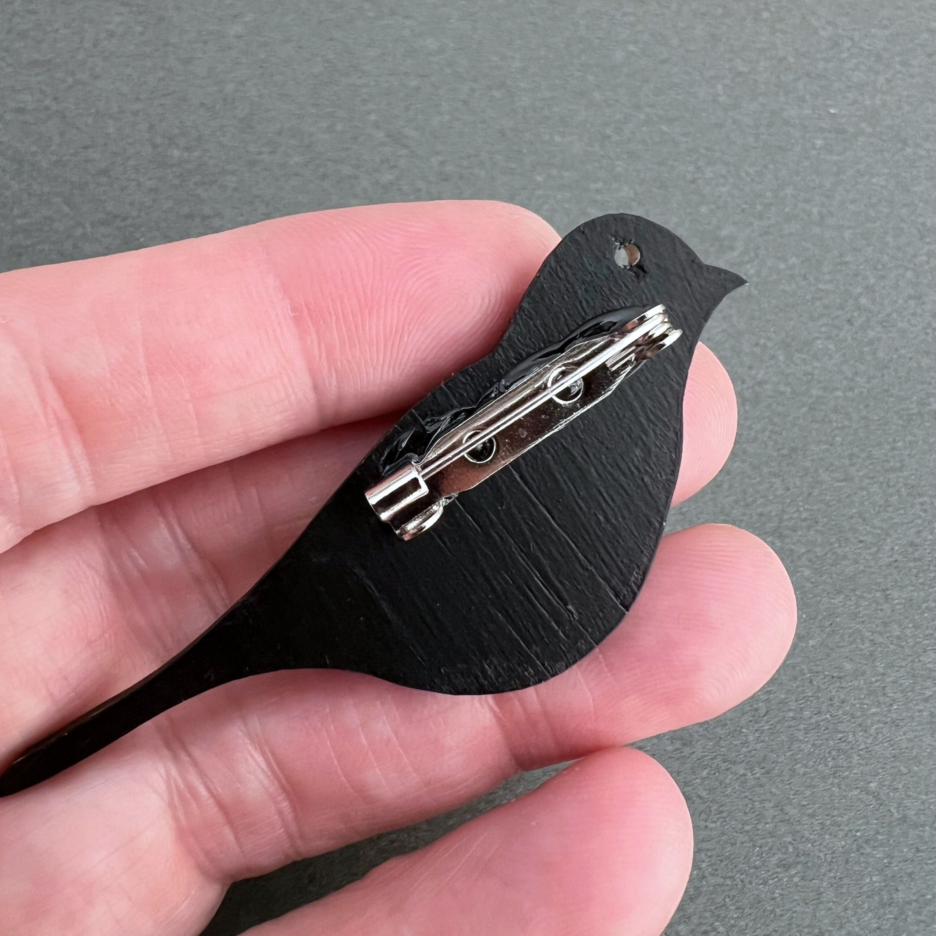 Unique Hand Painted Wooden Bird Brooch