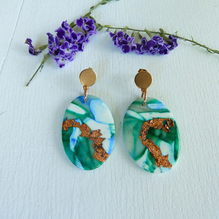 Green and Copper Polymer Clay Earrings 
