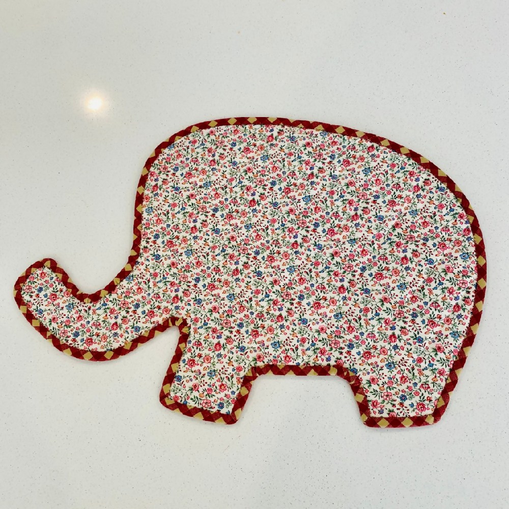 Elephant shaped crazy patchwork table mat