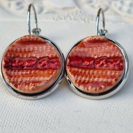 Artisan Ceramic Earrings, one-off, red-orange, 18mm
