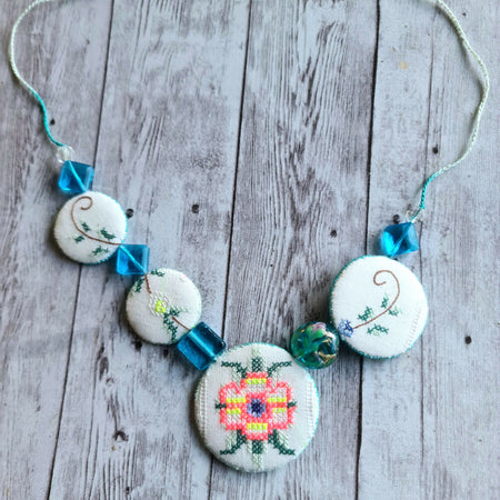 Vintage Embroidered Linen Necklace