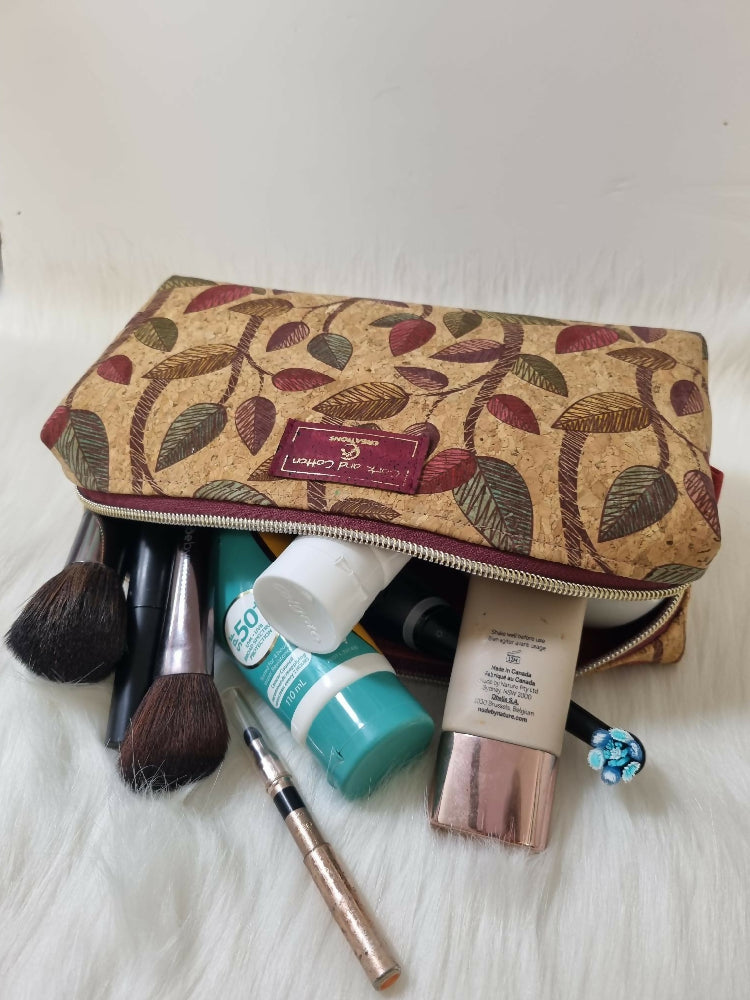 Cork Toiletry Bag / Make-up Bag - Leaf Pattern Cork