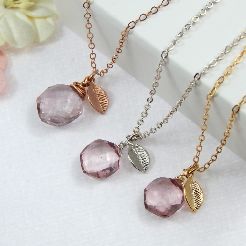 Pink Grapefruit Quartz Necklace Choose Your Finish