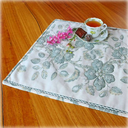 Green and cream floral table runner, Gift idea. Hand made.