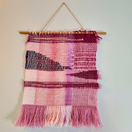 Handwoven wall hanging, wall art, textile art, home decor, pink