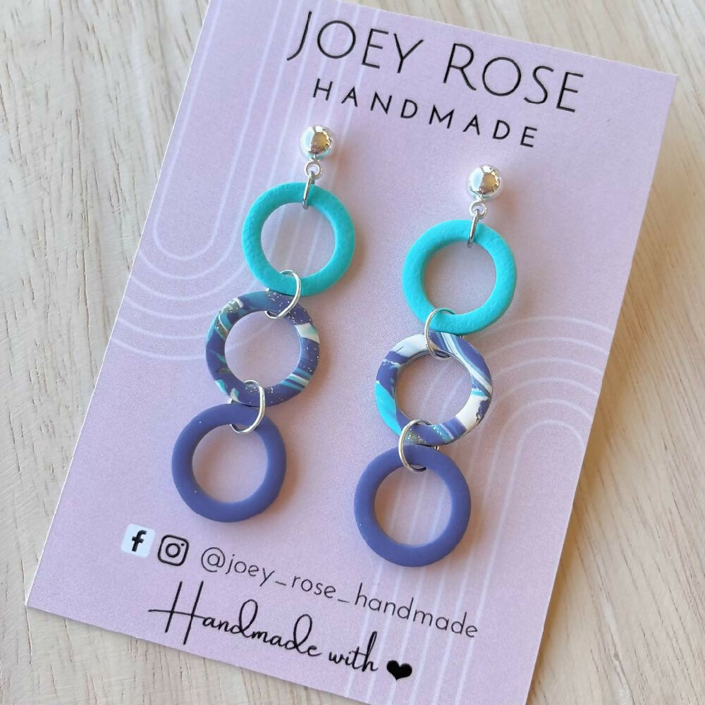 BRONWYN ~ Purple/Aqua ~ Polymer Clay Earrings