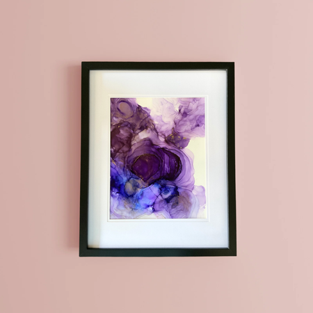 Purple abstract alcohol ink framed painting