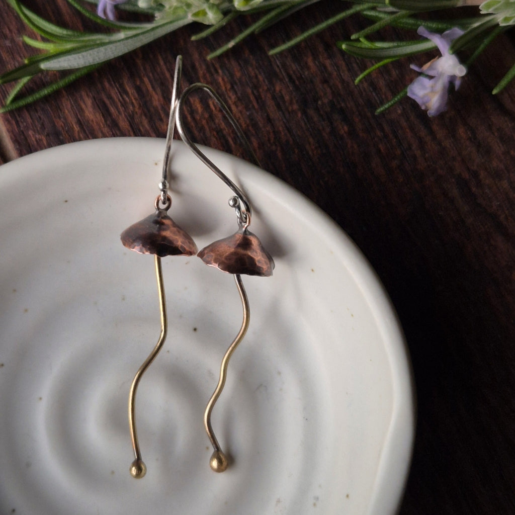 Magic Fungi Dangles in Copper and Brass