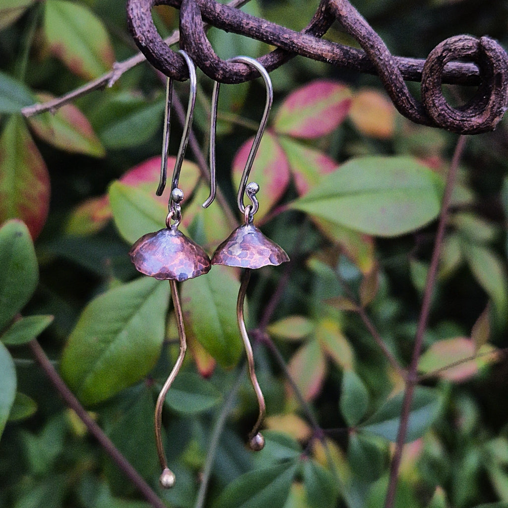 Magic Fungi Dangles in Copper and Brass