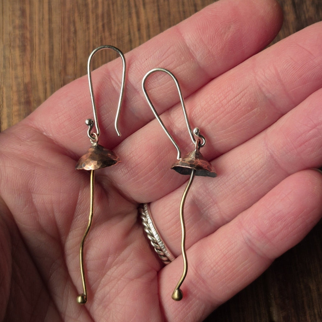 Magic Fungi Dangles in Copper and Brass