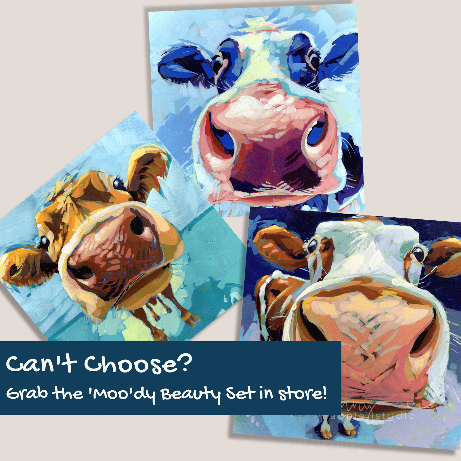 Expressive Art Moo Cow Greeting Card – Margo