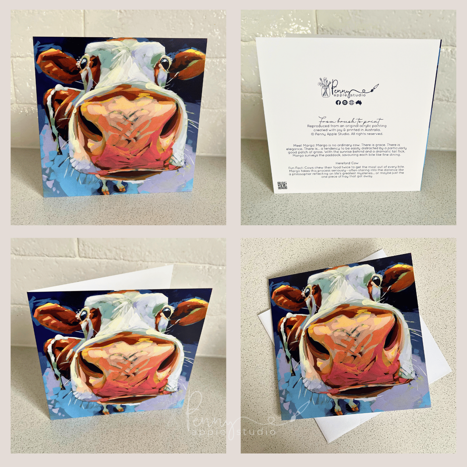 Expressive Art Moo Cow Greeting Card – Margo