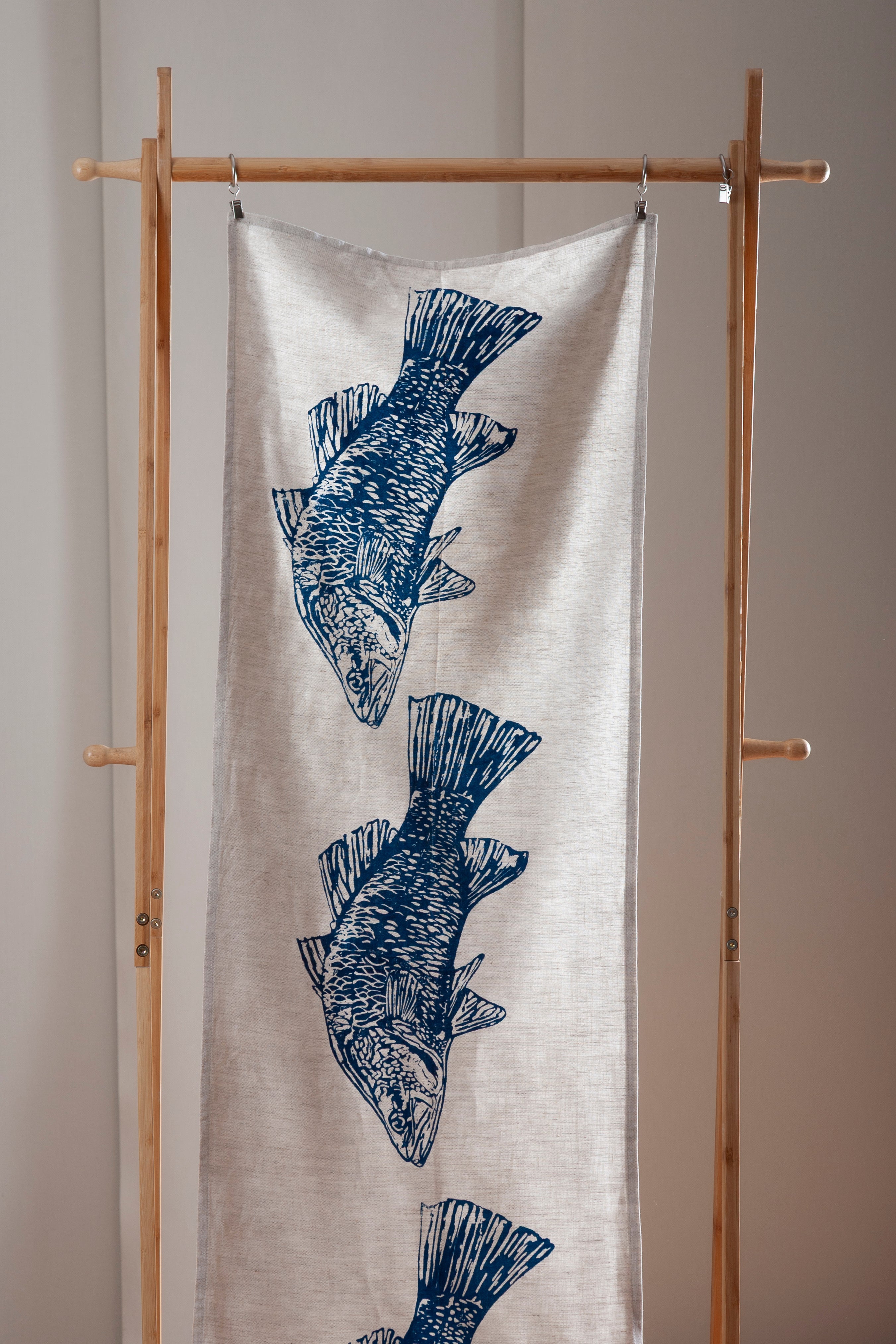 Hand screen printed Linen Table Runners-Barramundi