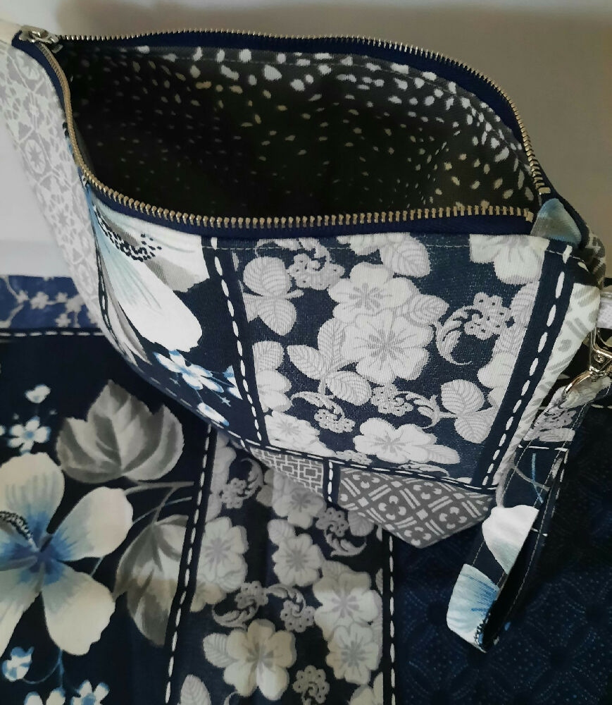 Clutch Bag - Navy and White - Water Resistant Lining