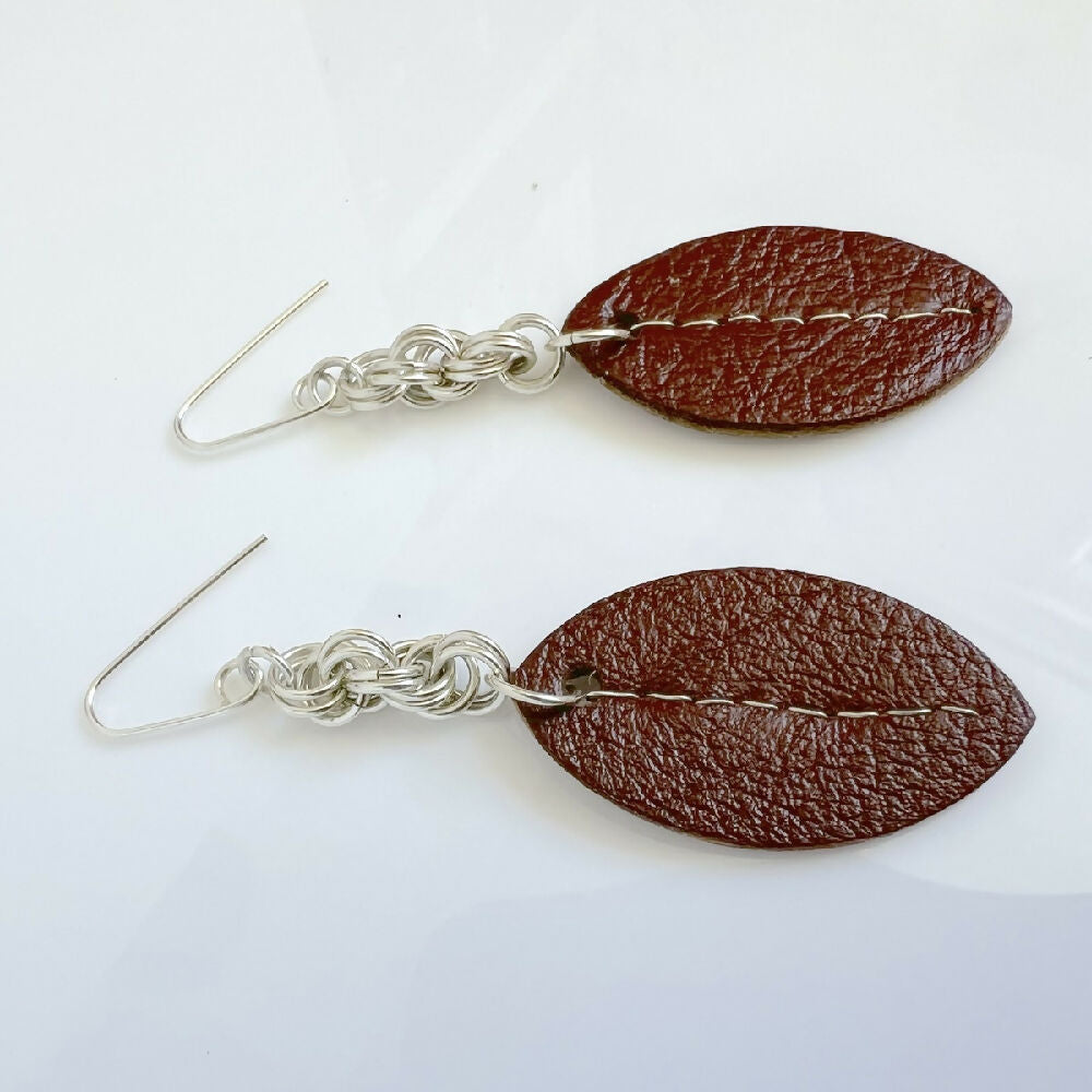 Sterling silver and leather dangle earrings