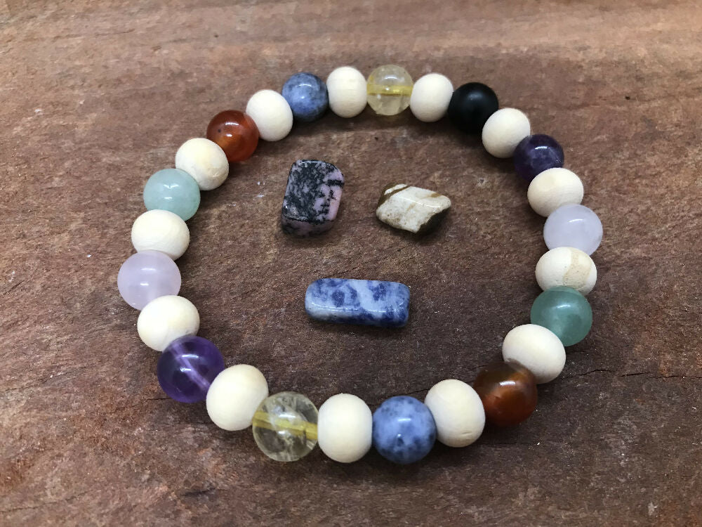 Natural Wood and Crystal Healing Bracelet - Assorted