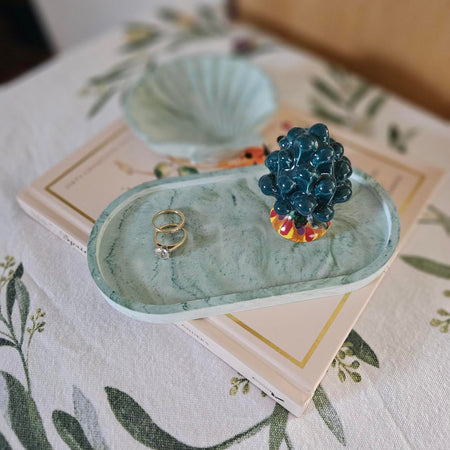 Eco Resin oval trinket tray - Blue/Green Marble options