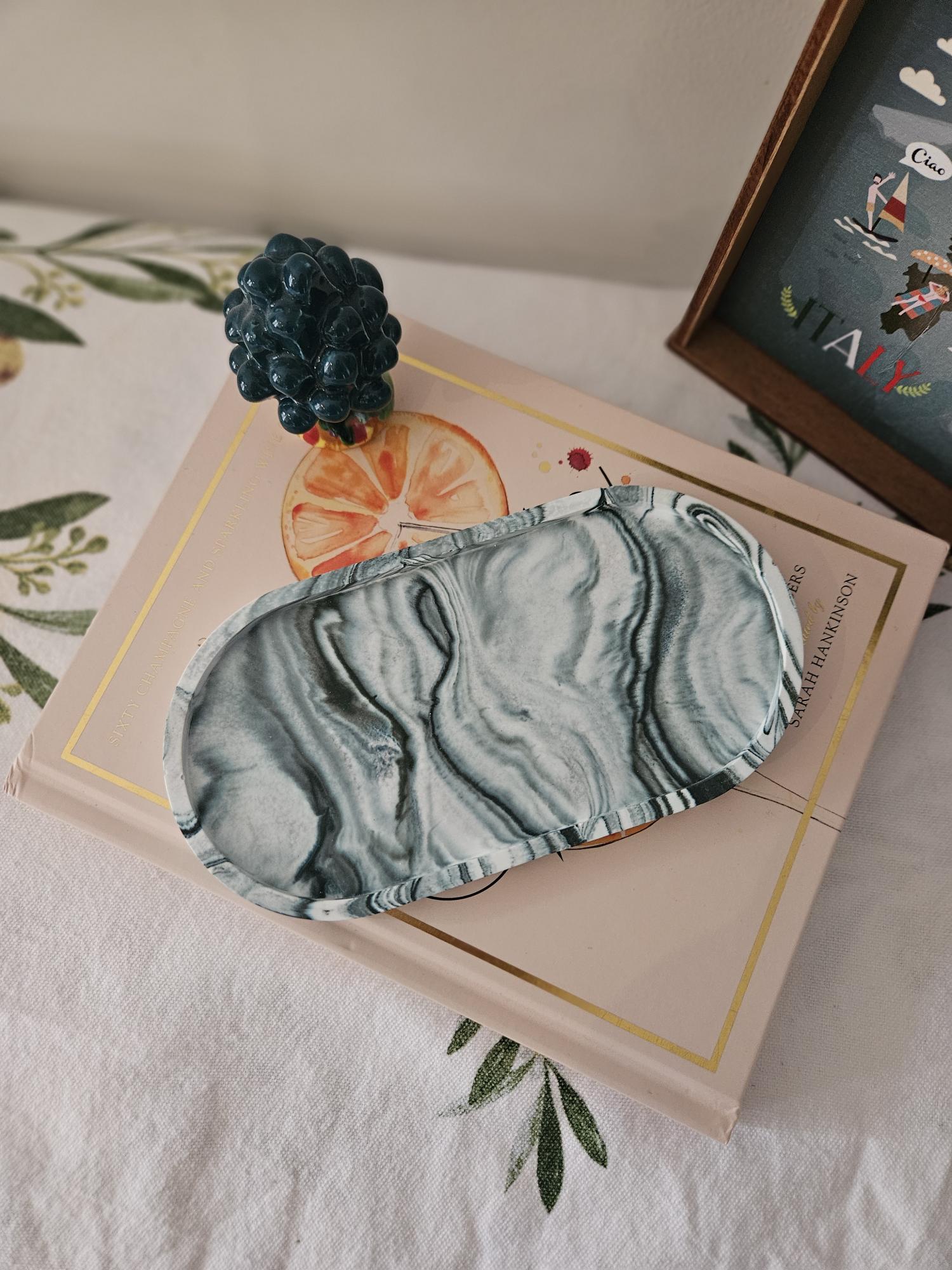 Eco Resin oval trinket tray - Blue/Green Marble options