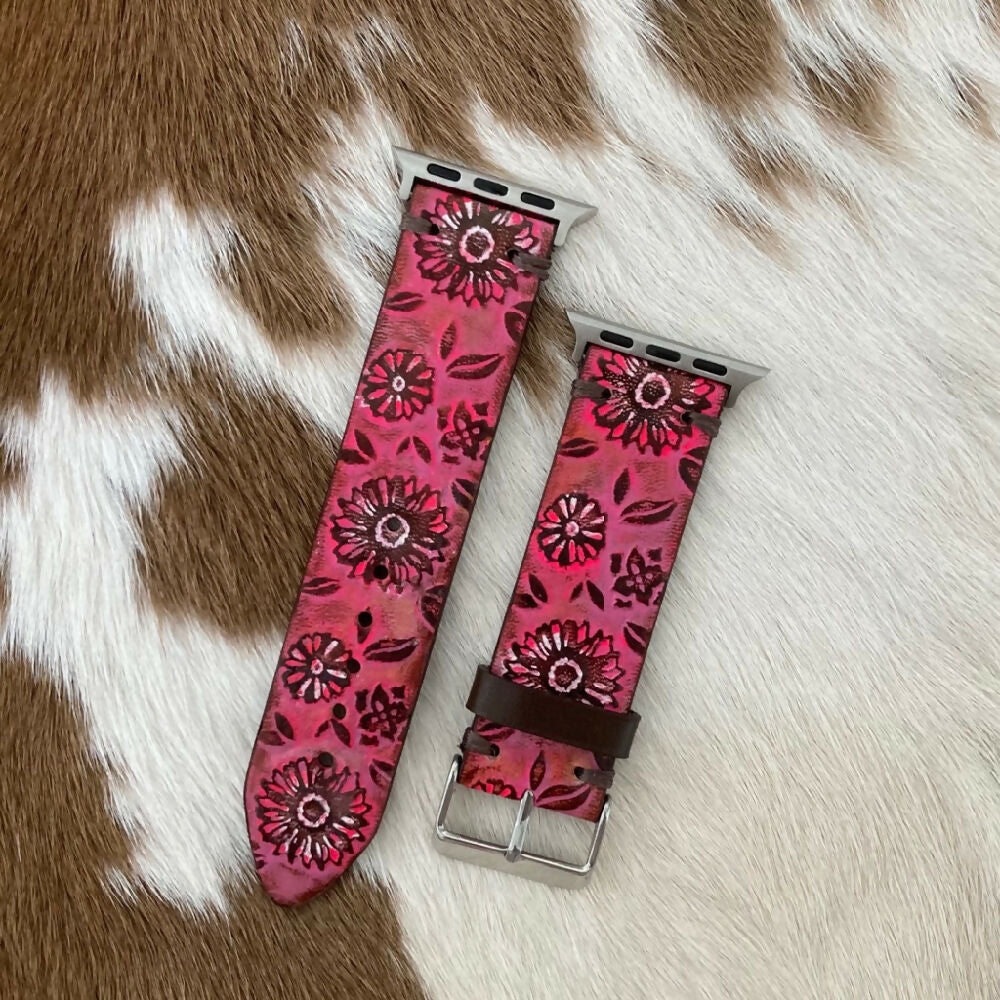 Leather Apple Watch Band - Flowers