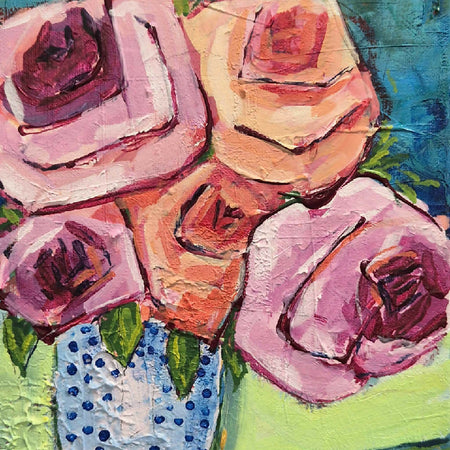 Colorful Floral Artwork, Bright Rose Painting, Free Shipping